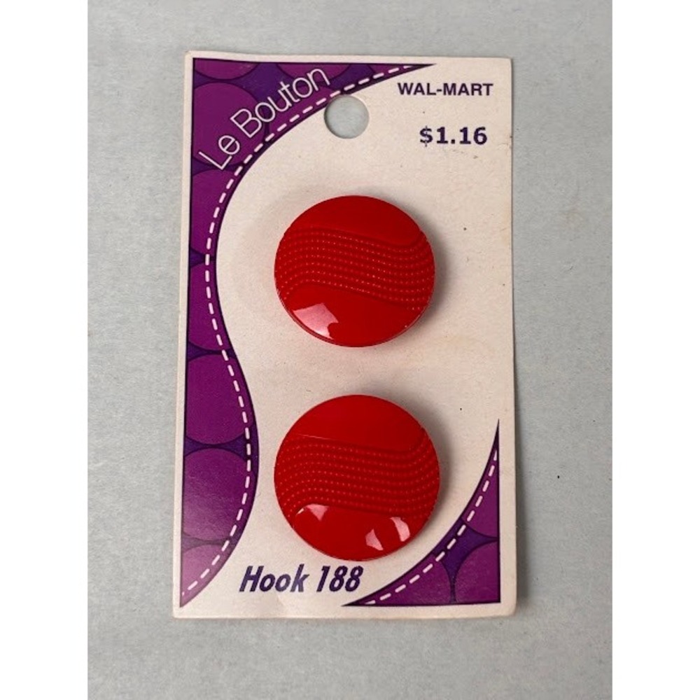 Vintage Le Bouton Red Textured Round Shank Buttons Hook 188 Set of 2 New